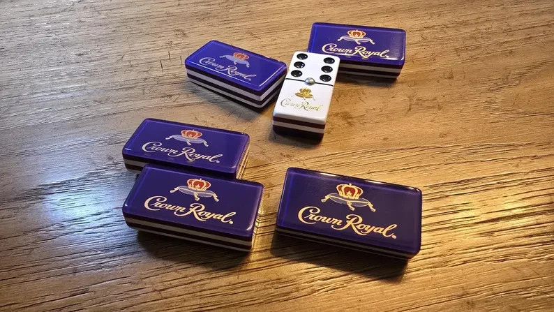 Crown Royal Jumbo Domino Set, Double 6, Metal Spinner, Leather Case