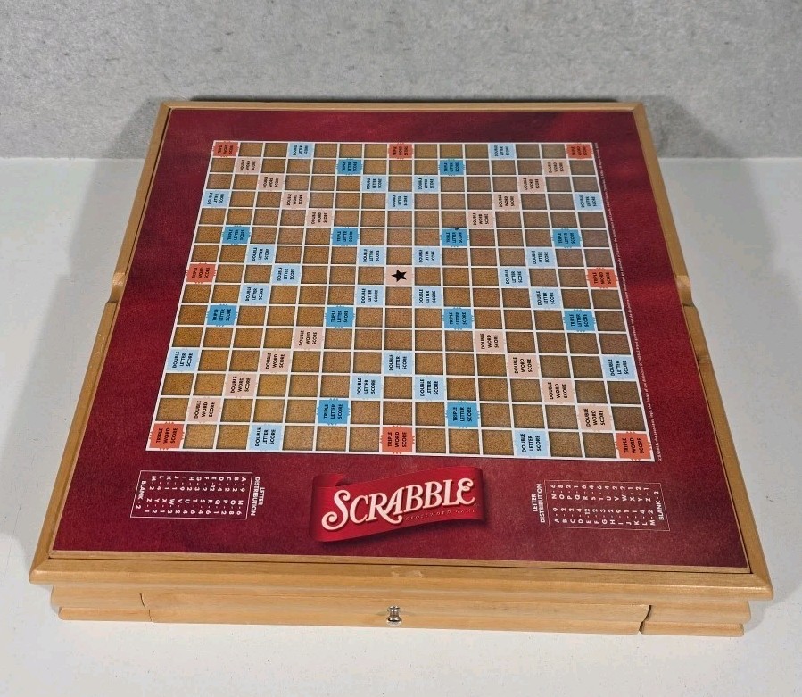 Monopoly Scrabble +4 Classic Games Solid Wood Cabinet Some Parts Sealed Unused