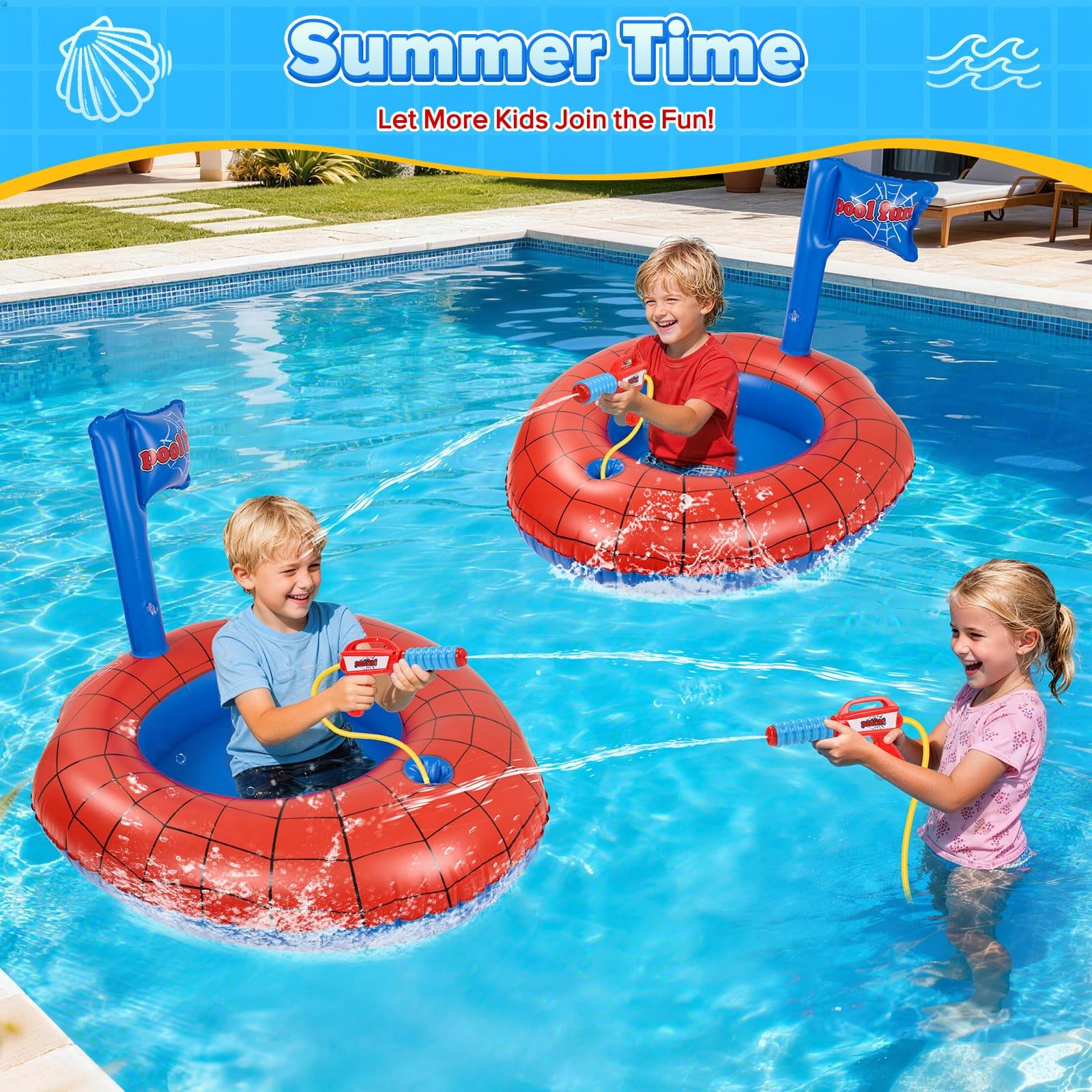 Inflatable Pool Float Water Gun Ride On Kids Toys Ages 3-8 Swimming Beach Floats