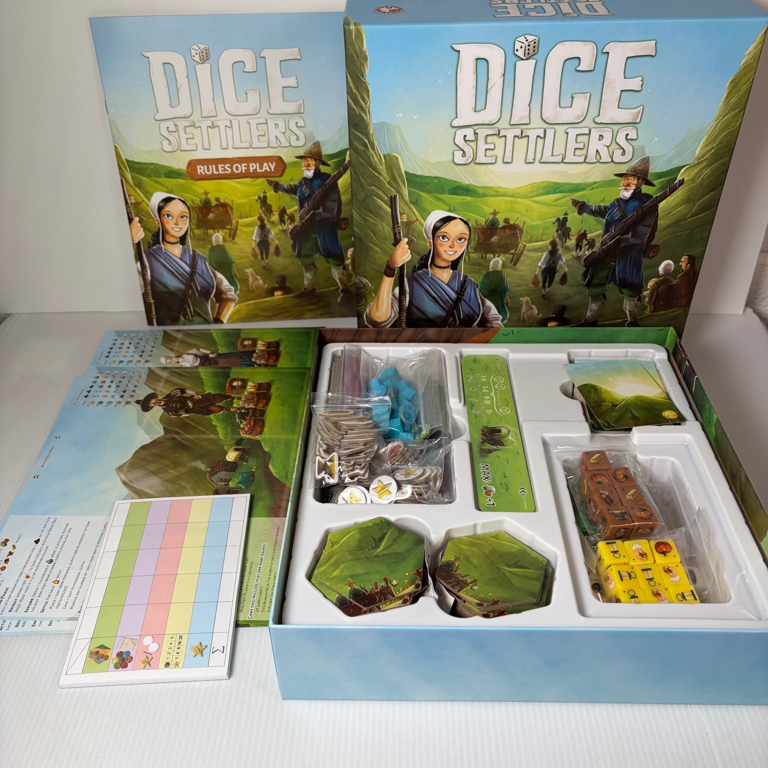 Dice Settlers Board & Dice Board Game 1-4 Players Ages 14+ Dice Resource Mgmt