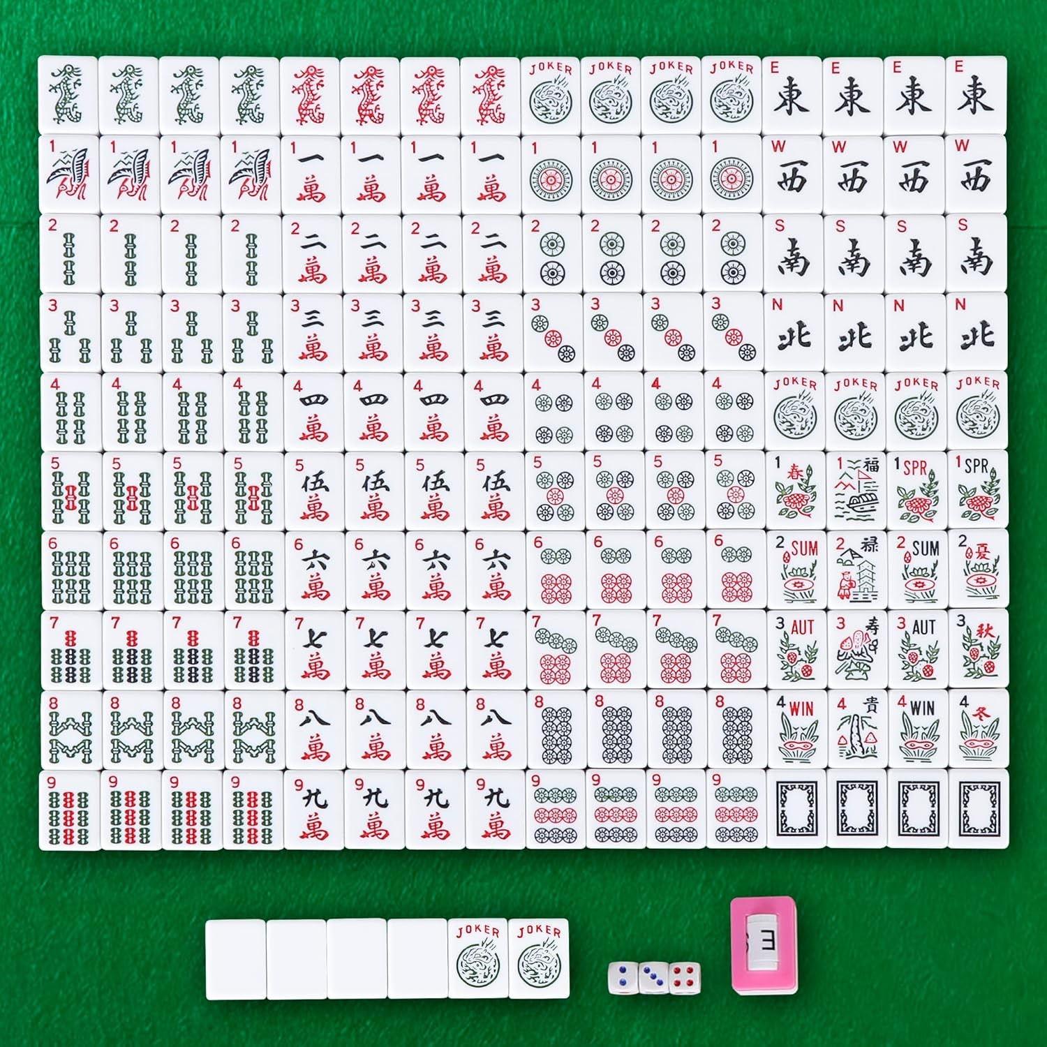 American Mahjong Mah Jongg Set 166 Tiles 4 All-In-One Color Rack/Pushers Soft Ba