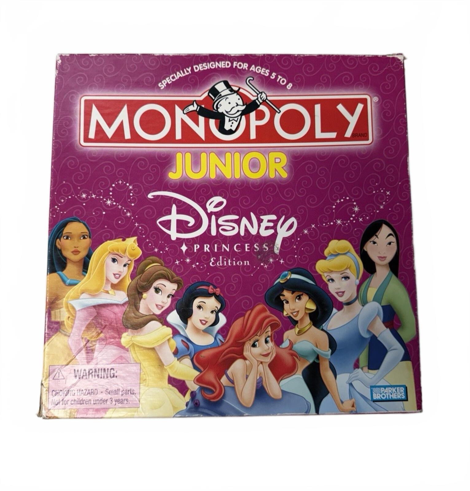 2004 Monopoly Junior Disney Princess Edition 100% COMPLETE Game Parker Brothers