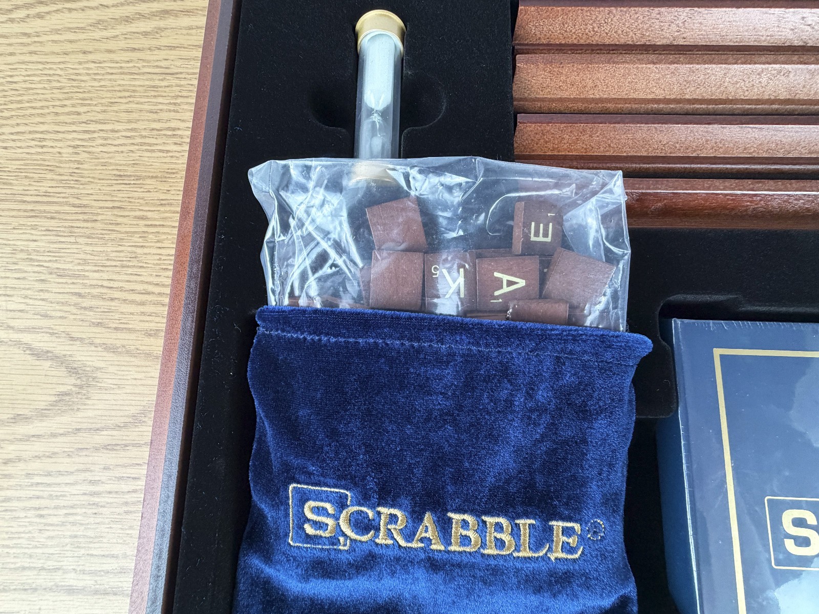 Scrabble Deluxe Classic Edition Wood Rotating Turntable Board Game Open Box