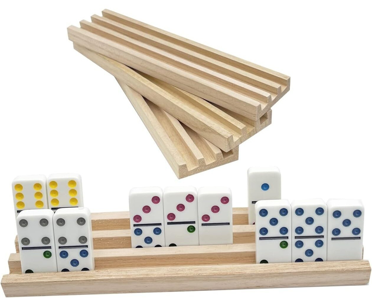 Domino Racks for Mexican Train Dominoes – Wooden Domino Holders Set of 4
