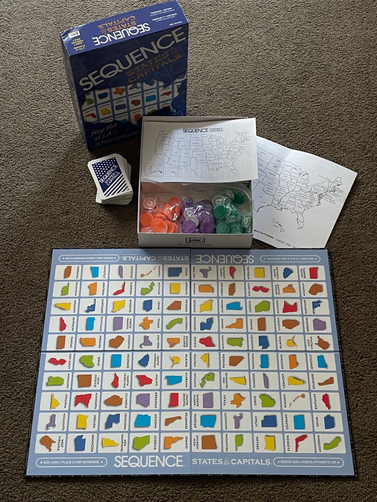 Sequence States & Capitals Board Game Jax Educational Geography 100% Complete!