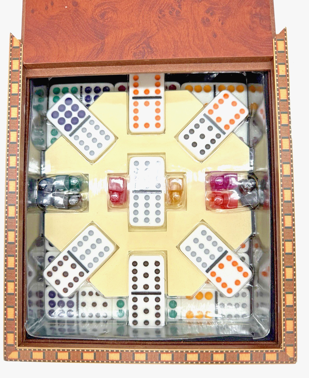 Coldwater Creek Deluxe Mexican Train Dominoes Set In Wooden Case
