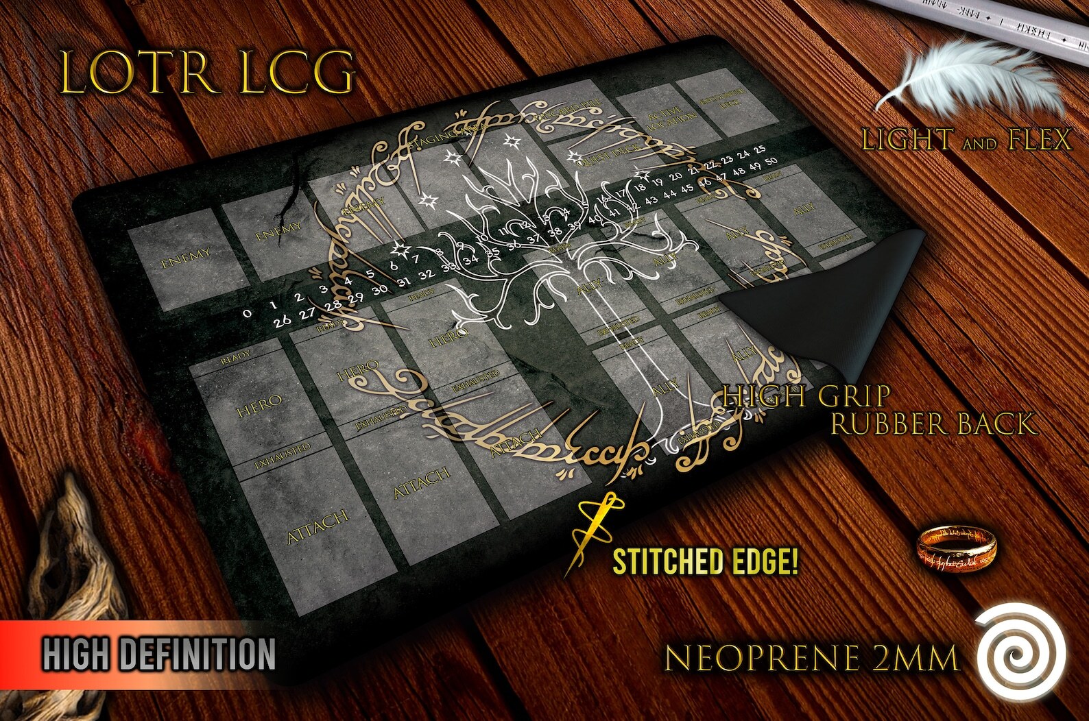 Tapete de neopreno compatible con juego de mesa Lord of the Rings LCG.