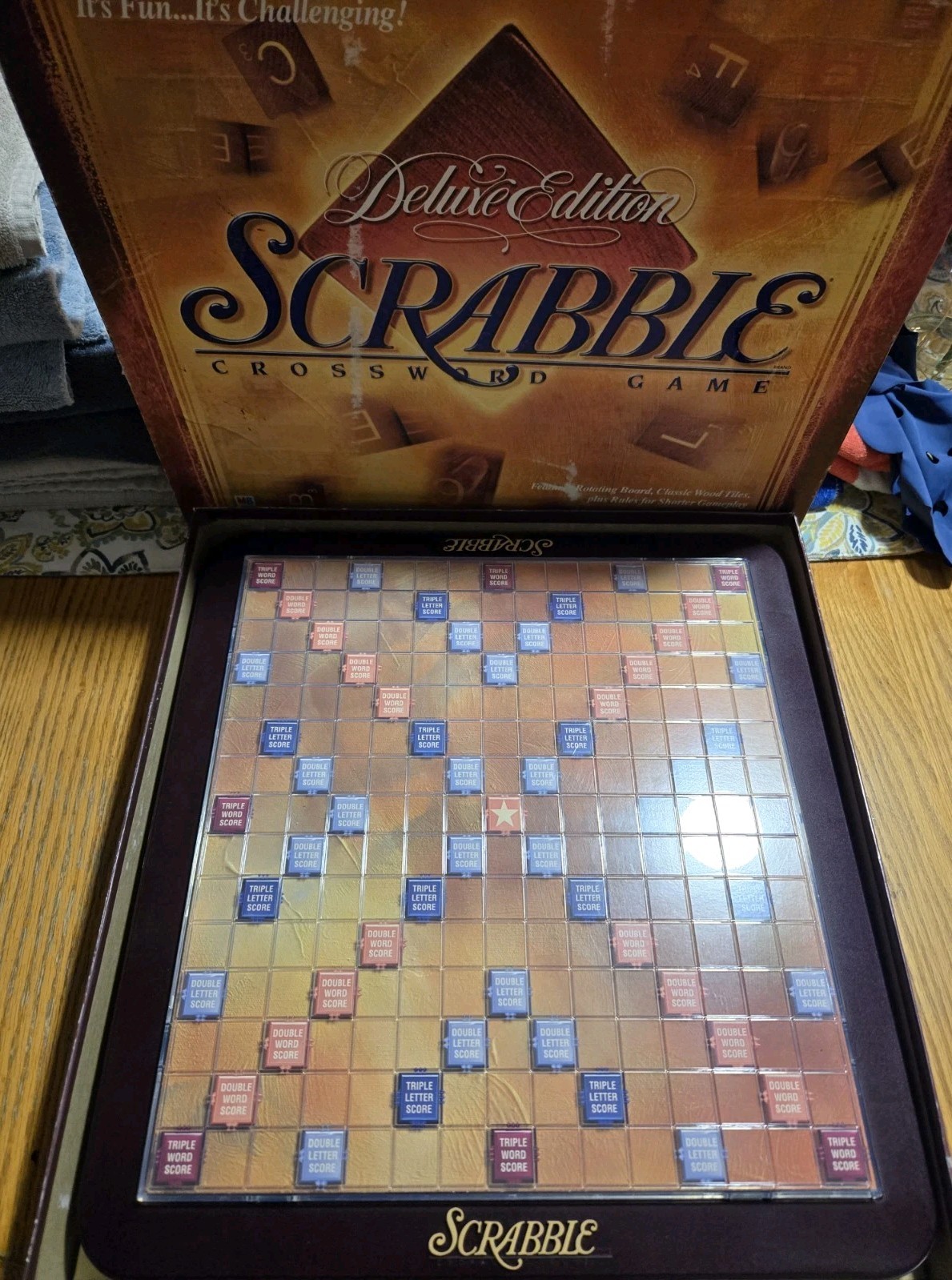 Scrabble Deluxe Edition 1999 Crossword Game Turntable Board Wood Tile Complete