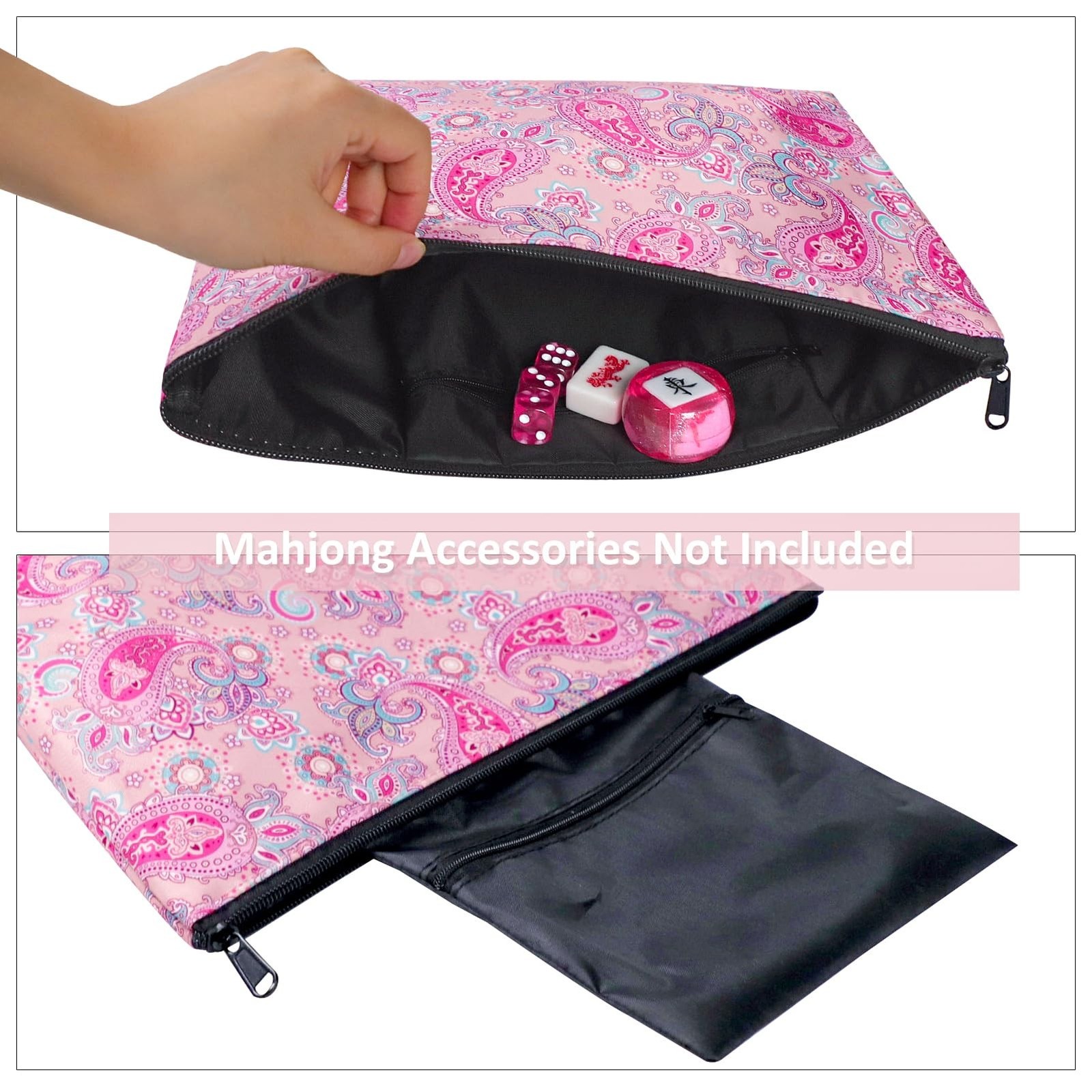 Empty Mahjong Bag,Thickened Pink Printed American Mahjong Game Set, Tiles Bag…