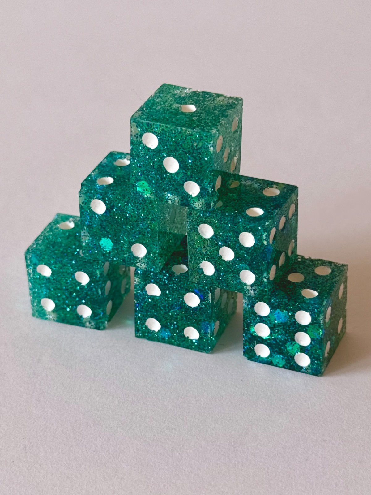Resin Dice Set 6pcs – Mermaid Sparkles Teal – Handmade Replacement Dice Games