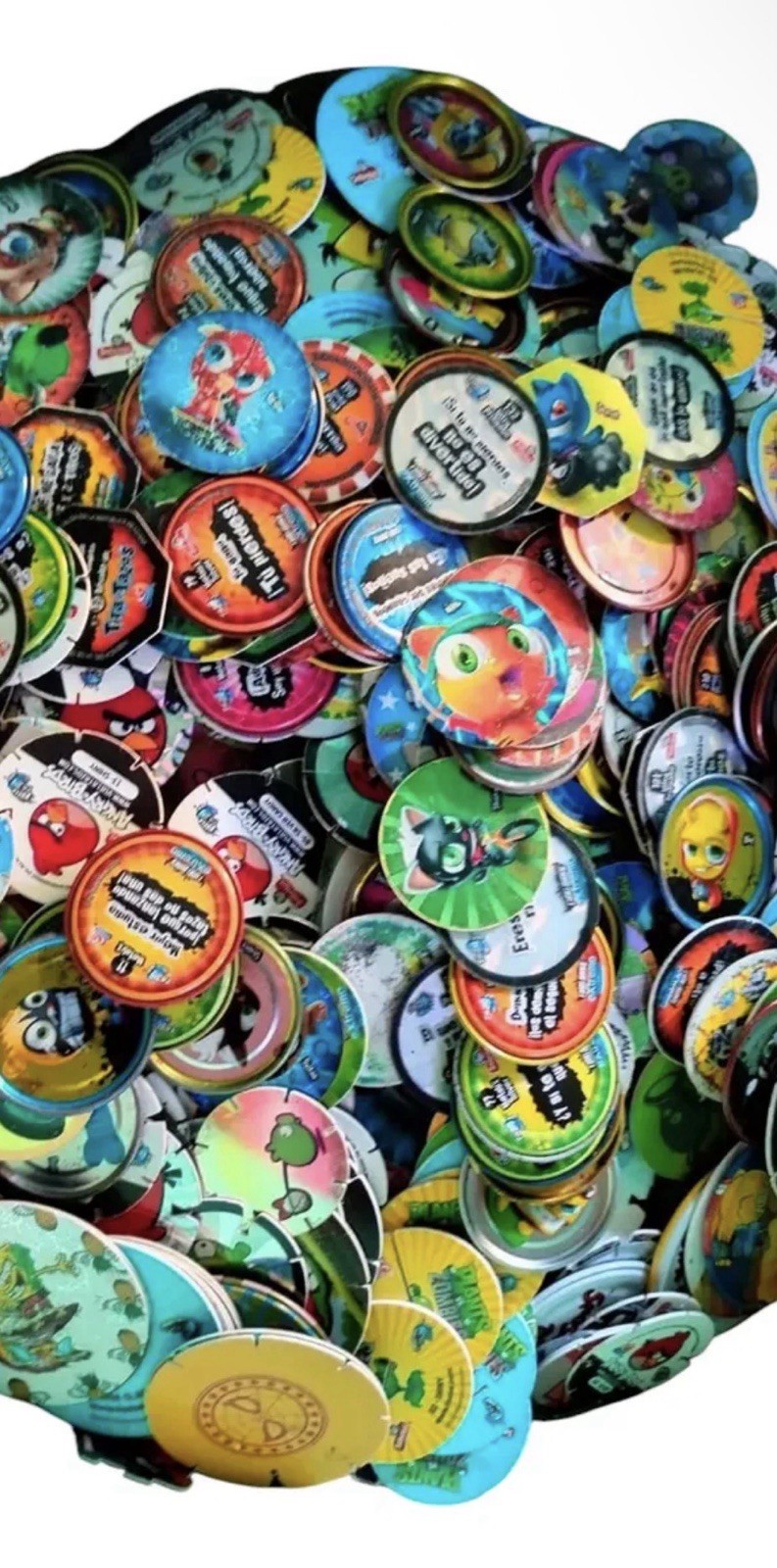 100 Mixed Tazos Pogs Lot Metalix Mega & Regular Pokemon Angry Birds Simpsons