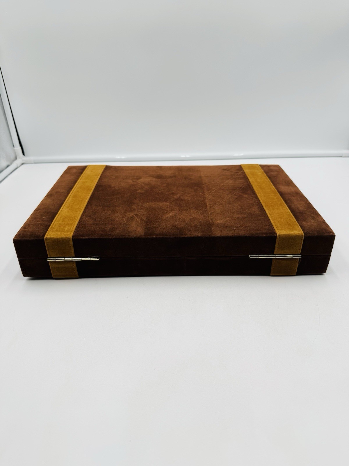 Vintage New Backgammon Game Set Brown Tan Corduroy Felt Briefcase NOS