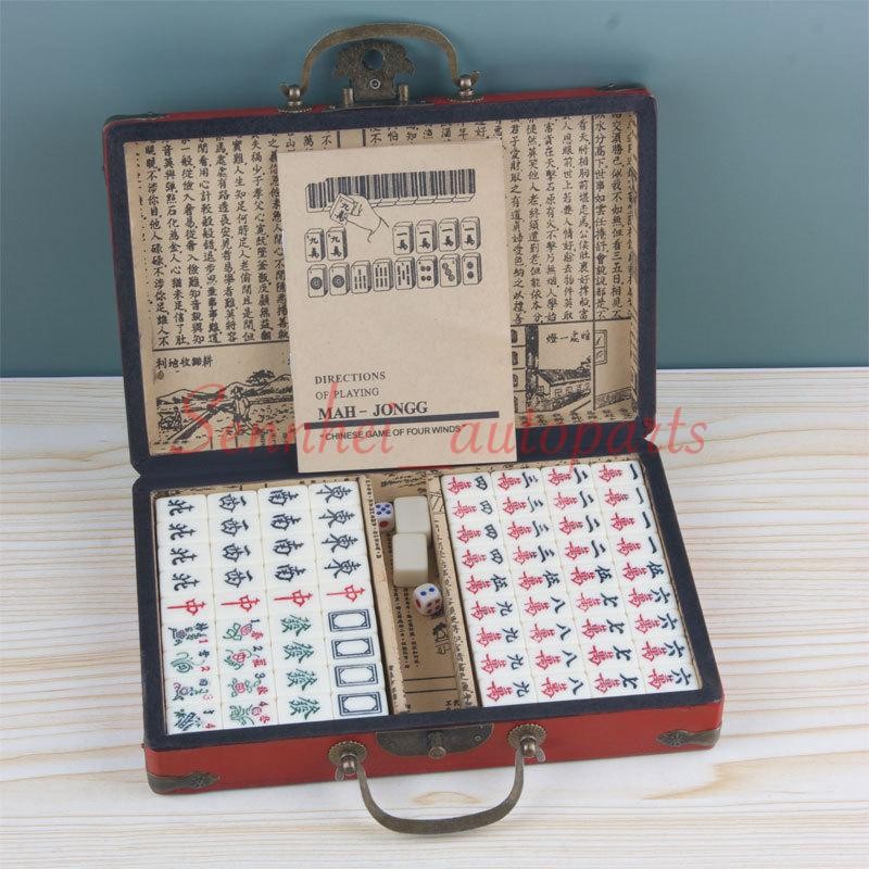 Vintage Chinese Mahjong Game Portable Set 144 Tiles w/ Storage Case Family Game