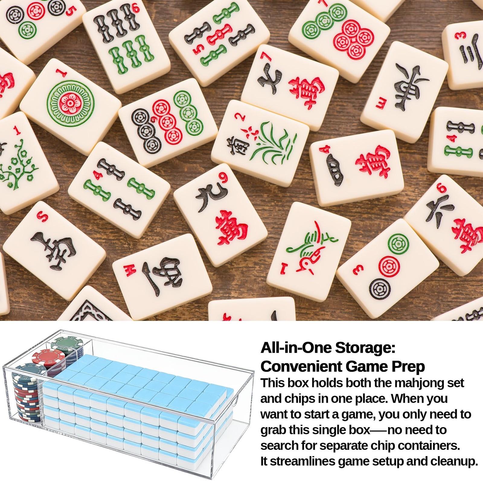 Mahjong Case Fits 1.2×0.9×0.5 Inch American Mahjong Tiles, Acrylic Box for 16…