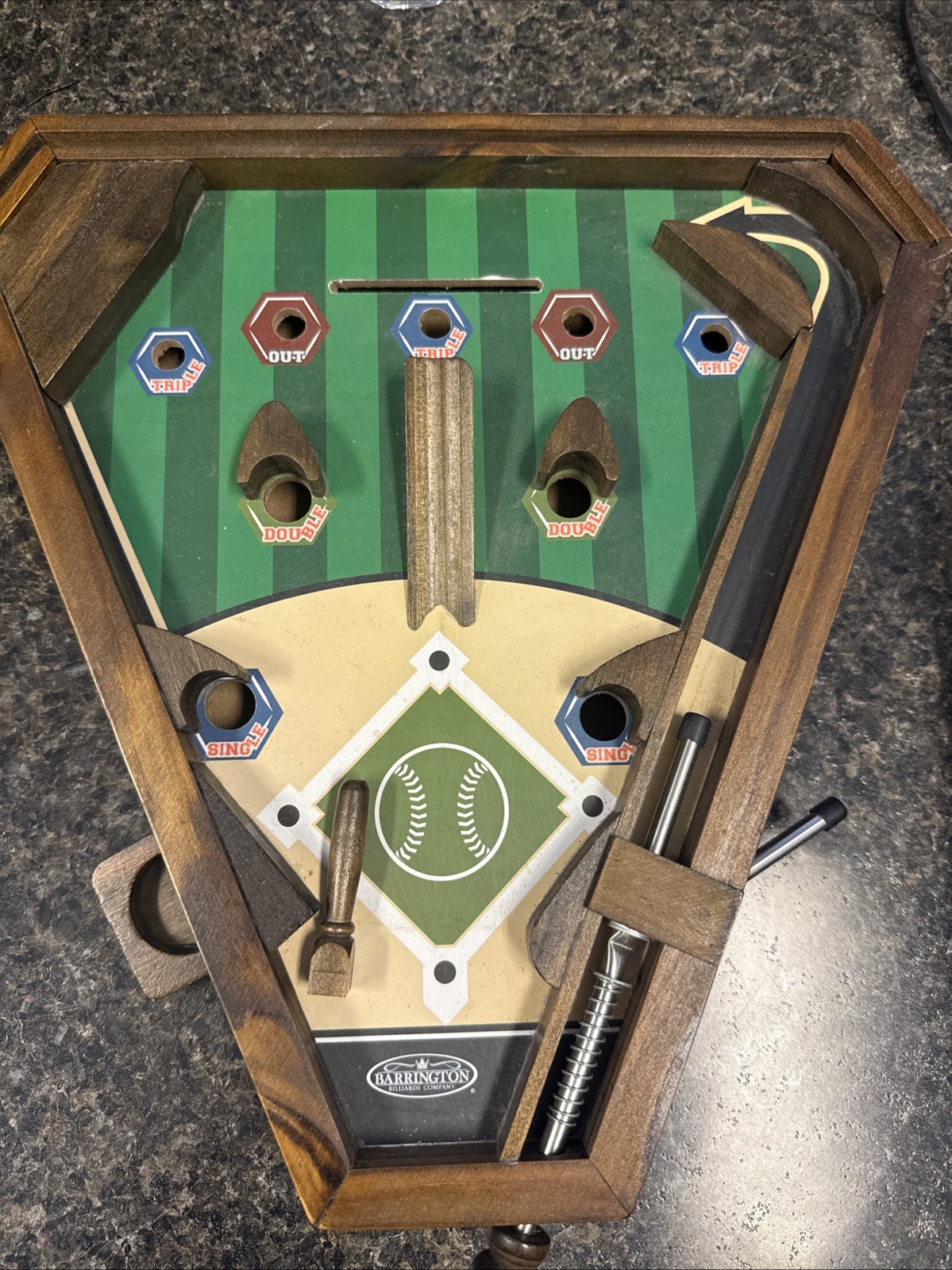 Table Top Wooden Baseball Diamond Pinball Set 13 x 12 Inches Kids Adult Game