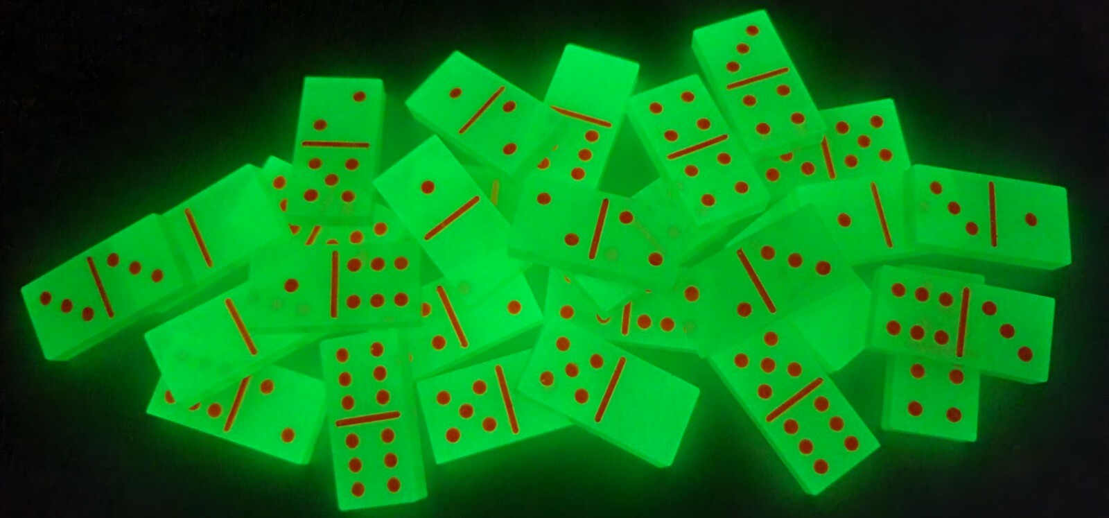 Handmade Glow in The Dark Green with Orange Dots Dominoes Double 6 Set, Gift Toy