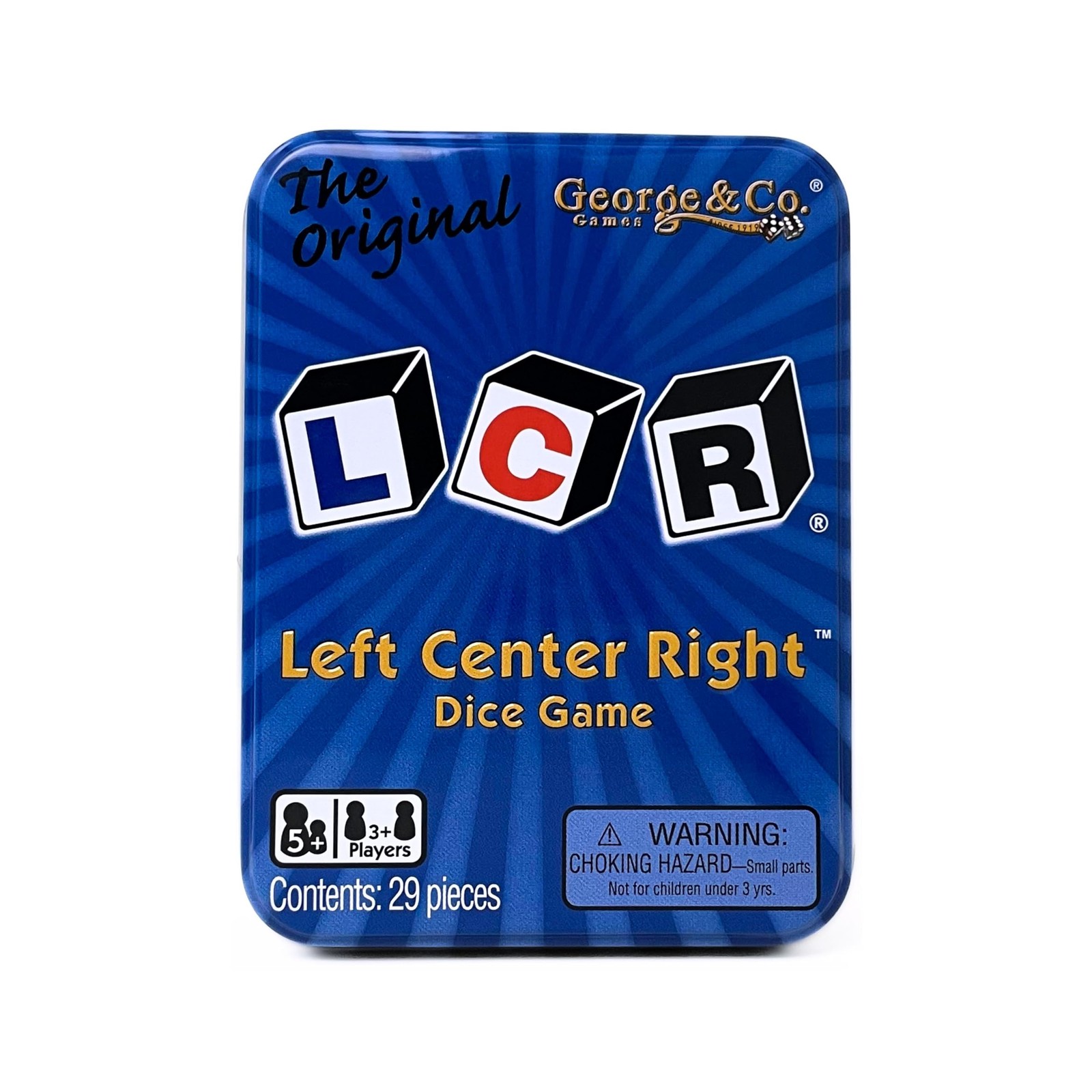 LCR® Left Center Right™ Dice Game – Blue Tin 4.5 x 3.5 x 1.5 inches,