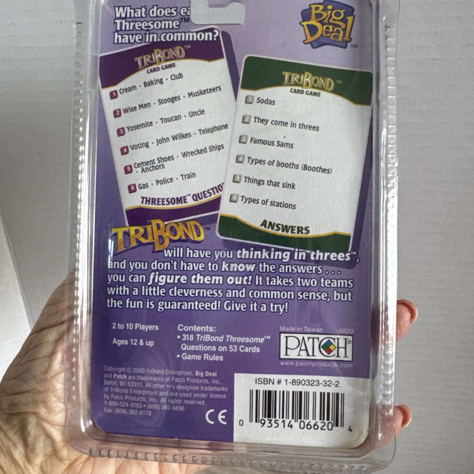 TRIBOND Card Game Patch Products New Find The Bond By Thinking In Threes Age 12+