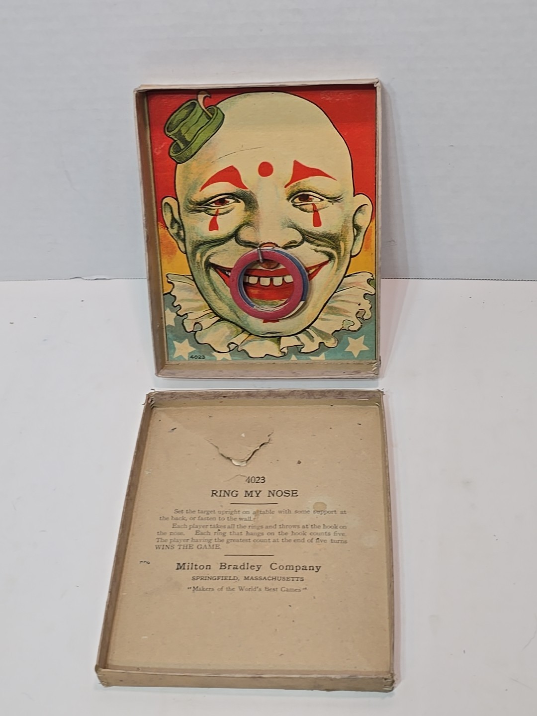 Antique Milton Bradley Ring My Nose Clown Ring Toss Game Complete with Rings