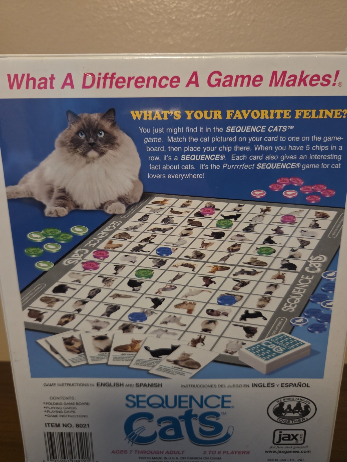 Brand New Sealed Sequence Cats Jax Board Game – 2 To 6 Players – 2013