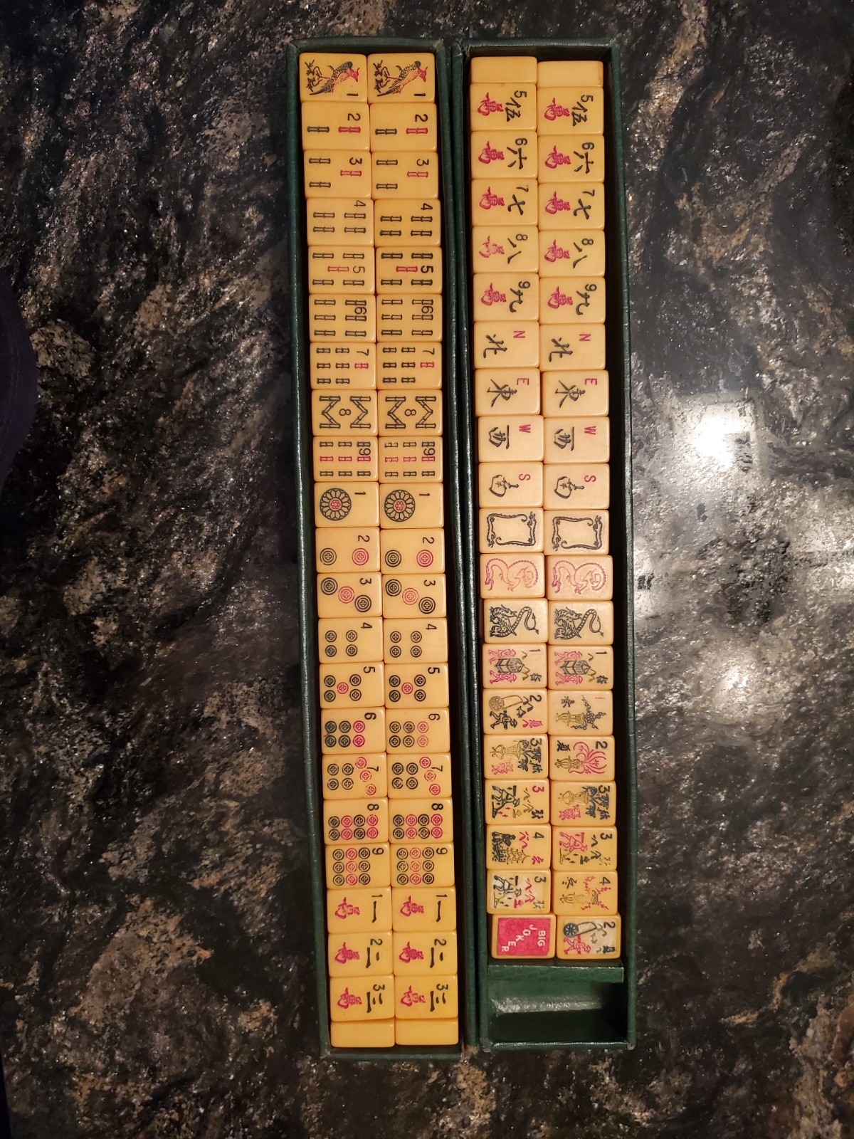 Vtg 1940s Cardinal Mahjong Set Green Alligator Case Standing Pheasant 164 Tiles
