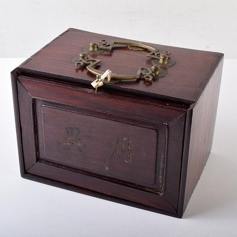 Vintage Chinese Mahjong Set Bone & Bamboo Tiles Wood Box Antique
