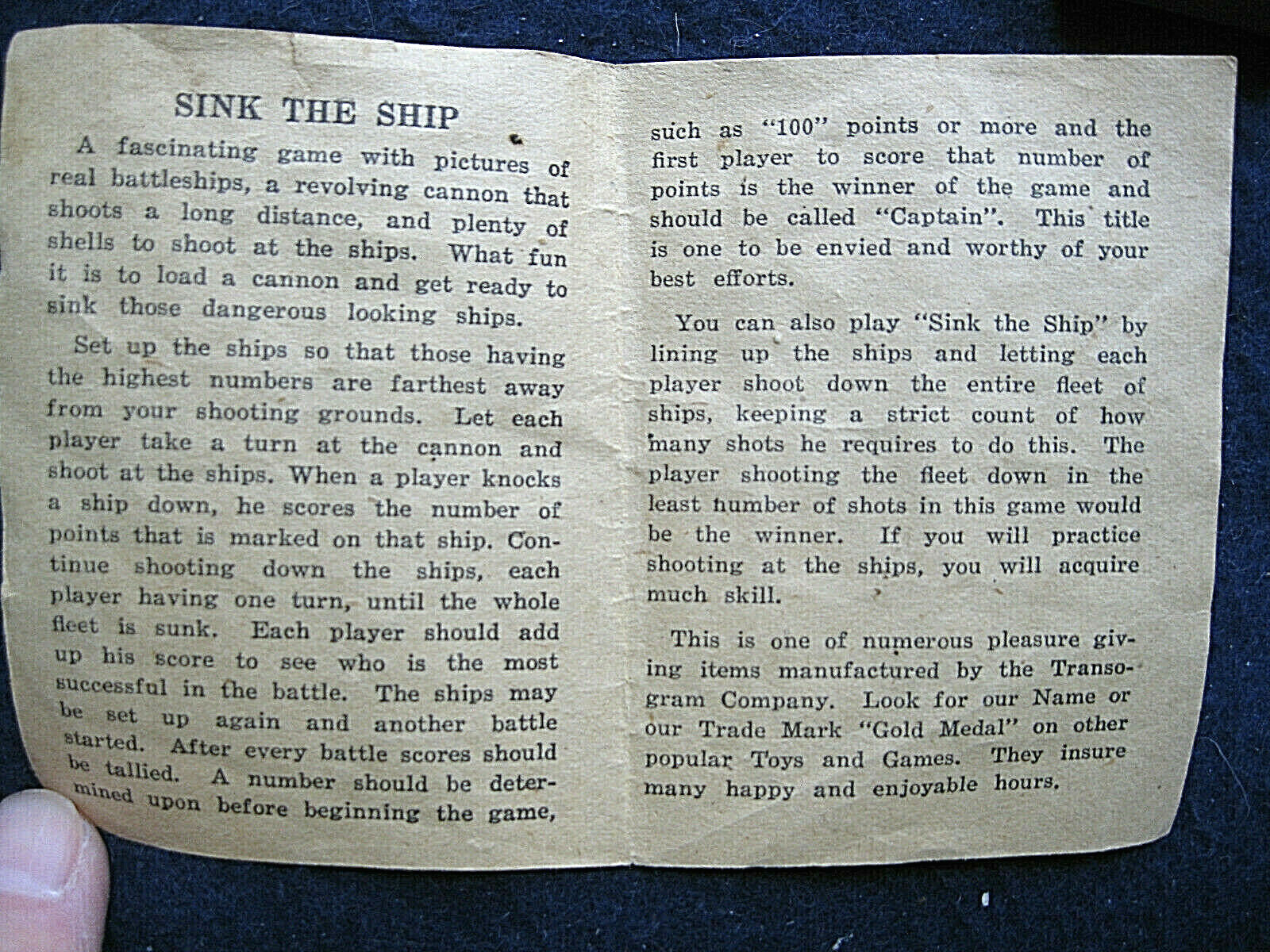 1942 “SINK THE SHIP” Transogram Battle Game w Box, 2 Wooden Cannons +++