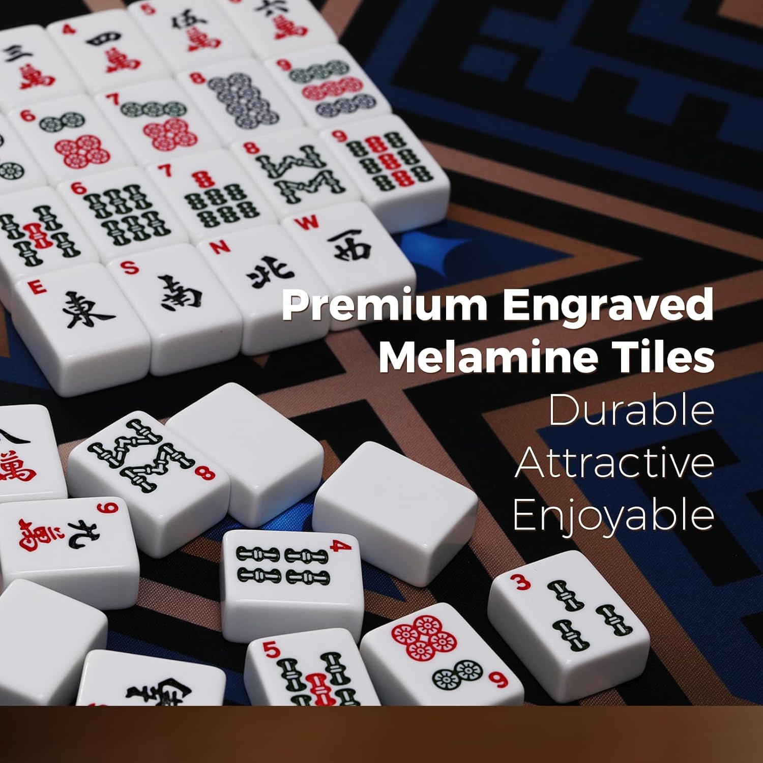 American Mahjong Tile Set with Navy Printed Carrying Bag, 166 Premium White Tile