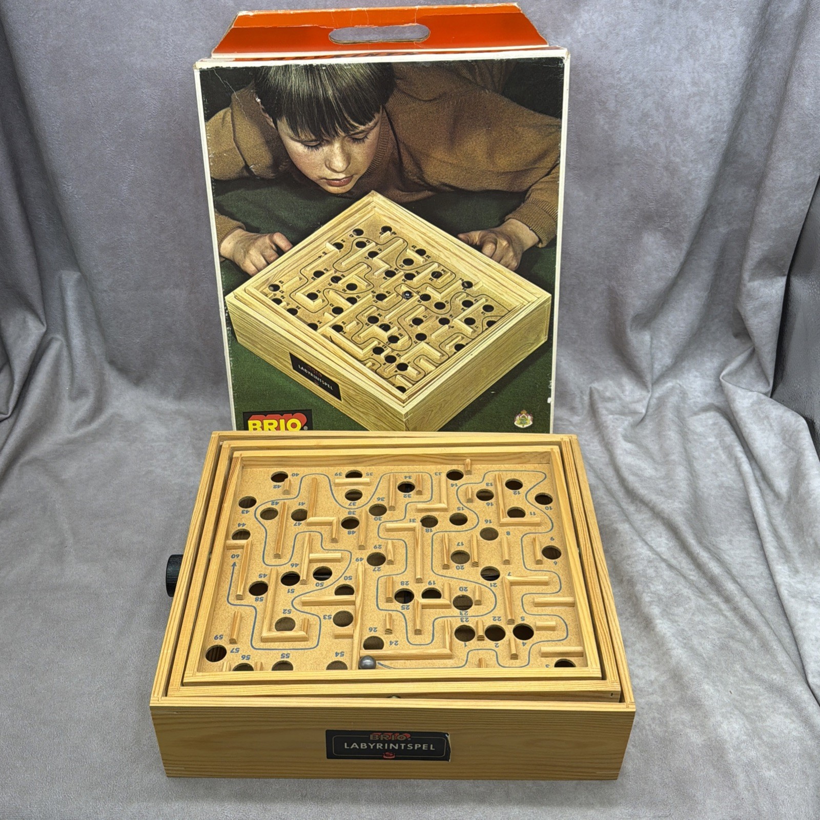 Vintage Brio Labyrinth Wooden Board Game Sweden in Original Box w/ball Works
