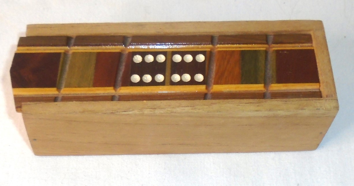 Handmade Wooden Mini Domino Set in Inlaid Wood Box, 28 Pieces