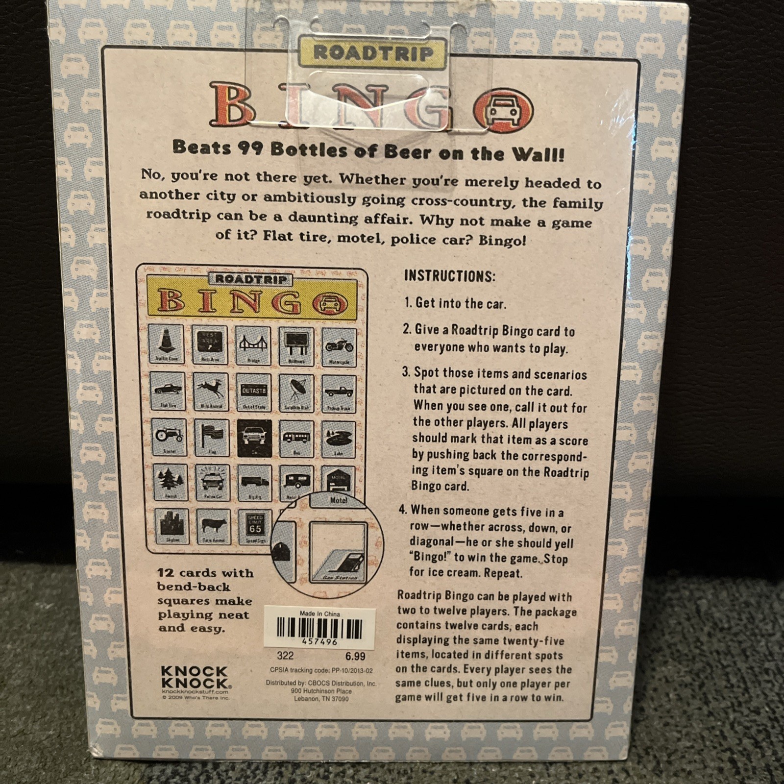 Roadtrip Bingo Set by Knock Knock, sealed, 2 to 12 players, 12 cards