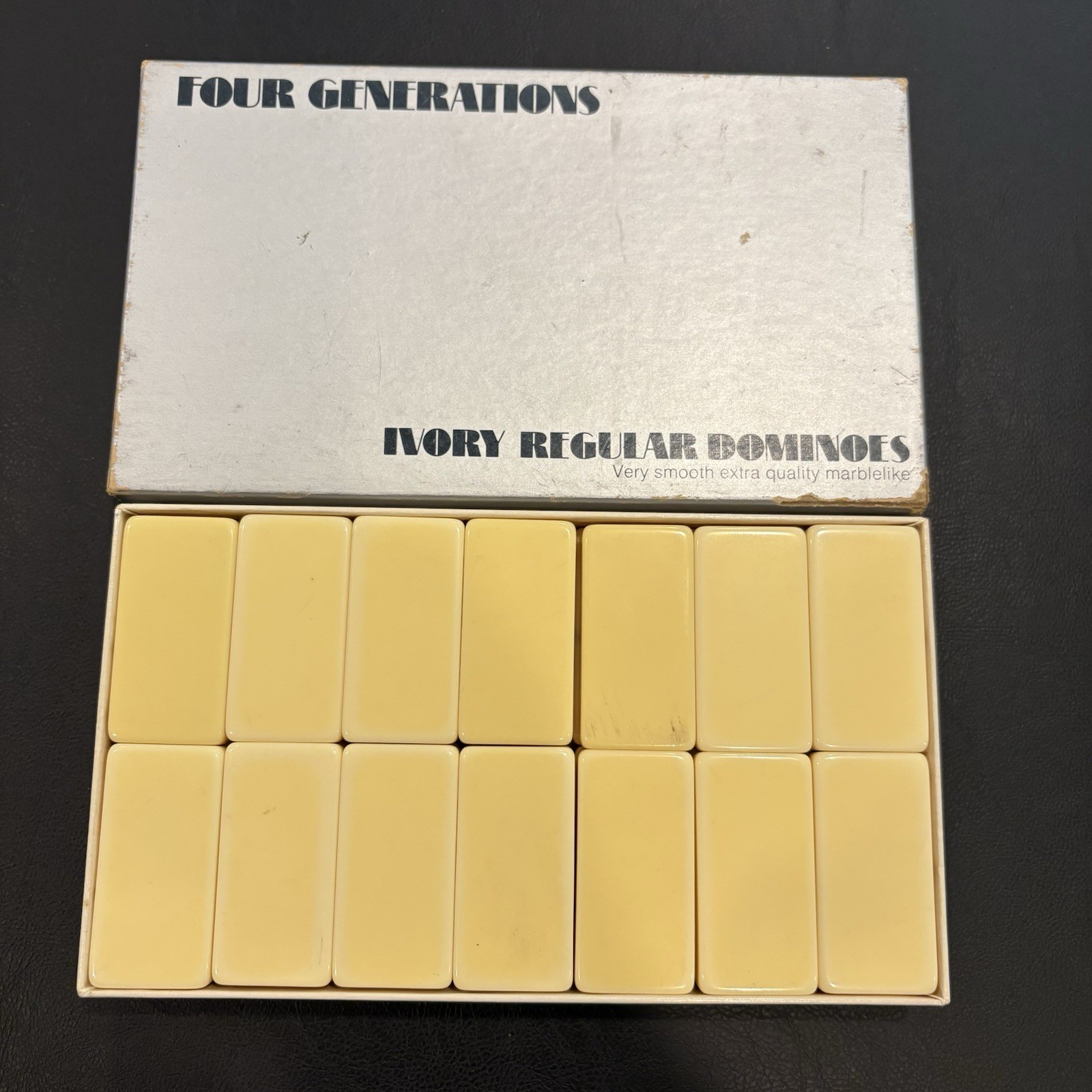 Vintage Puremco Marblelike Dominoes #616 White Standard Domino Set In Box