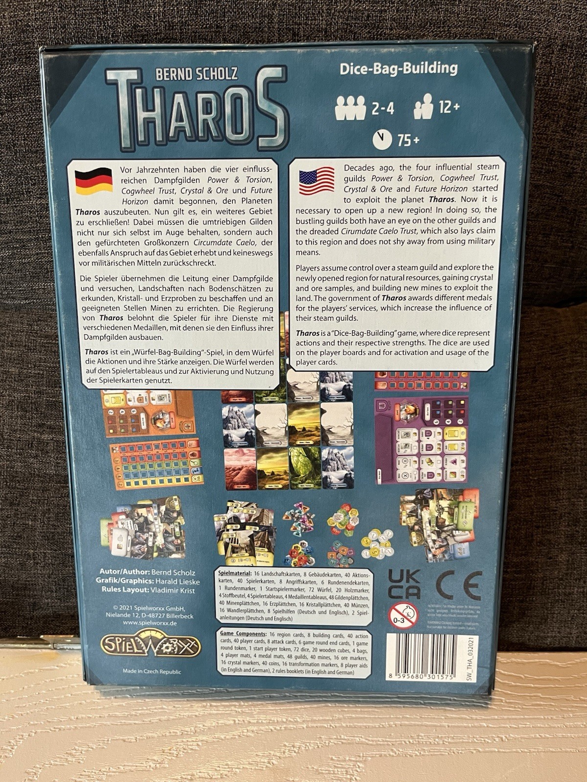 Tharos Board Game Spielworxx Bernd Scholz 2 to 4 Players Dice Bag Complete