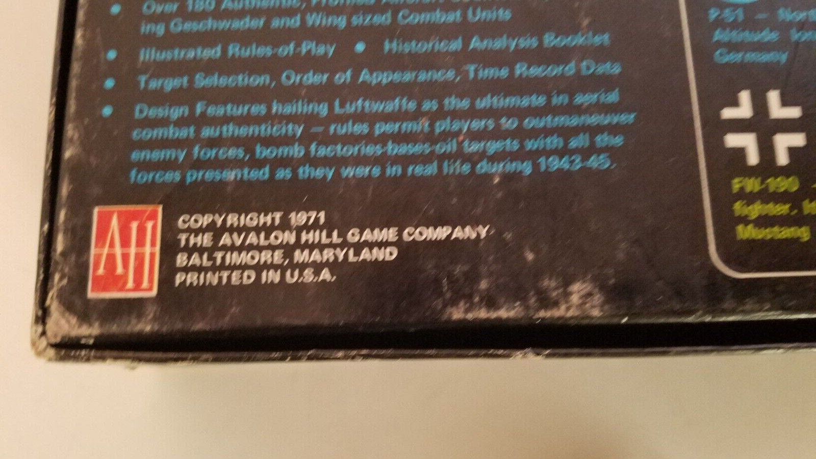 LUFTWAFFE BOARD GAME BY THE AVALON HILL GAME CO. 1971