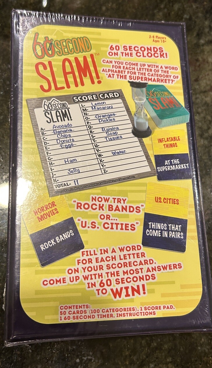 60 Second Slam! The Race-The-Clock Alphabet/Category Game! Age 10+ SEALED
