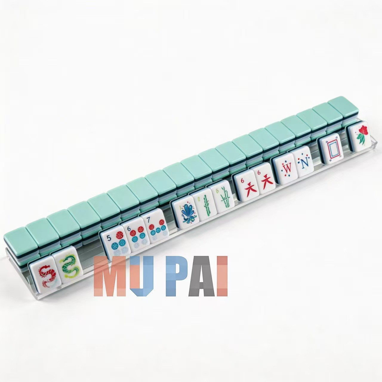 NEW! Vibrant Layered Mahjong Tiles – Full American Set 160Tiles – cyan dragon