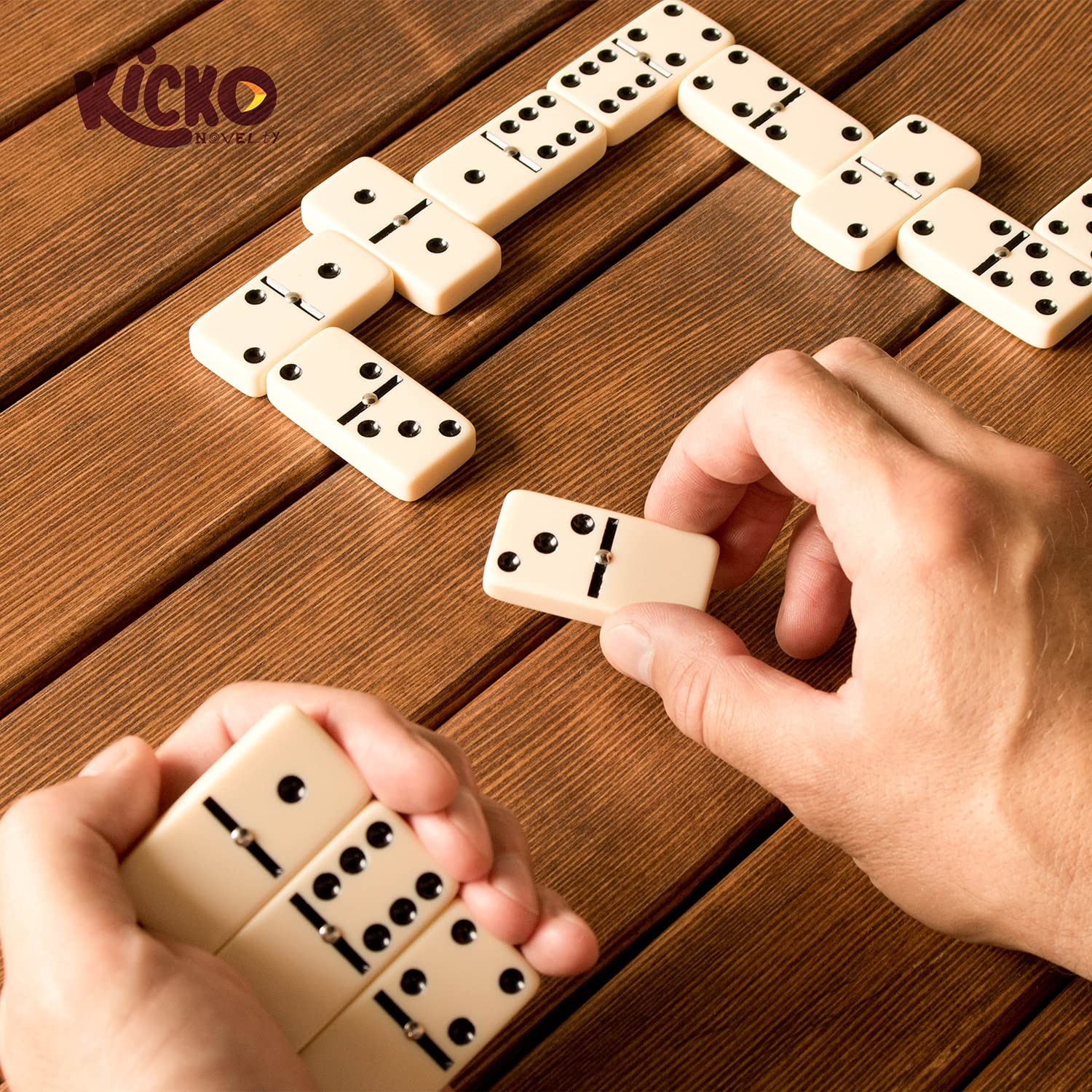 Domino Set – 28 Pieces Double Six Classic Dominoes in Durable Wooden Brown Box