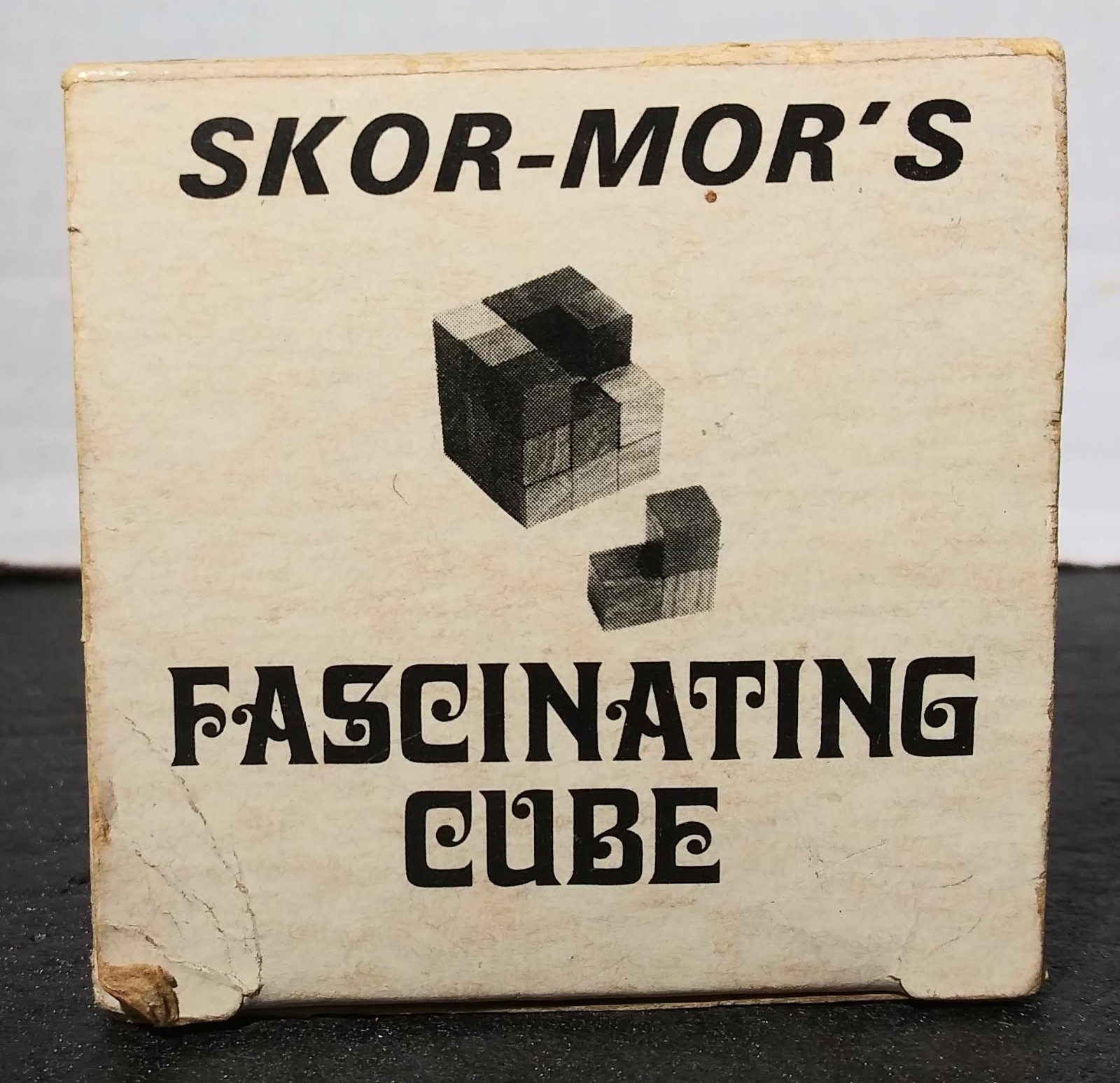 Vintage 1970’s Fascinating Cube Wooden Block Puzzle Game Skor-Mor Original Box
