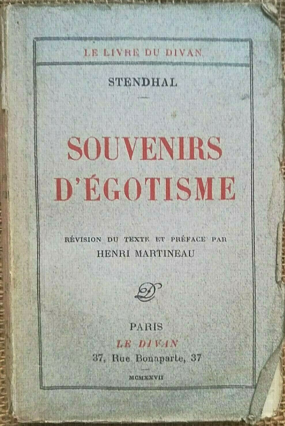 AUTOBIOGRAPHY EMPIRE PARIS: Souvenirs d’Egotisme, by STENDHAL – 7989