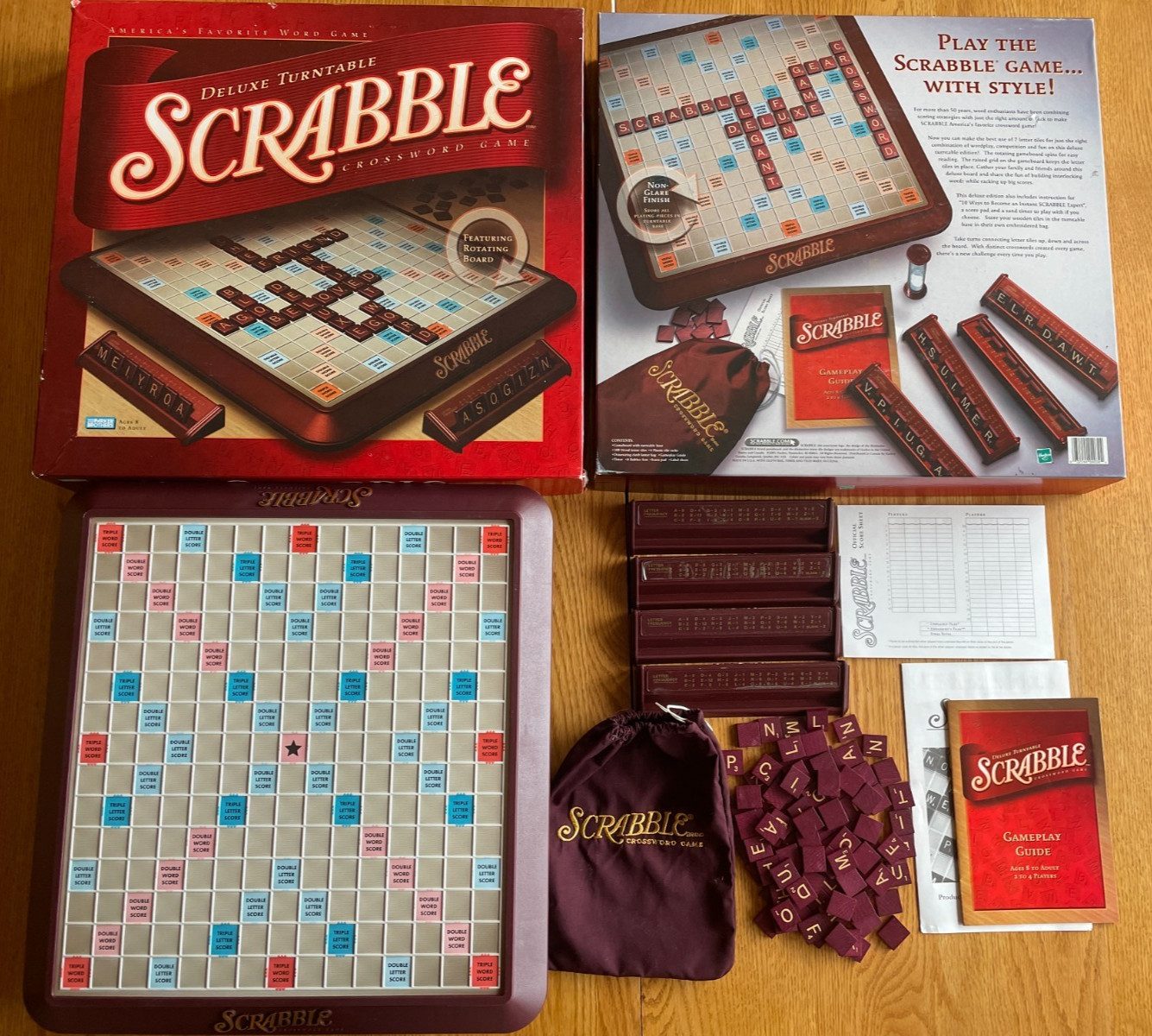 Vtg 2001 SCRABBLE DELUXE EDITION w/ Rotating Turntable Game Board 100% Complete