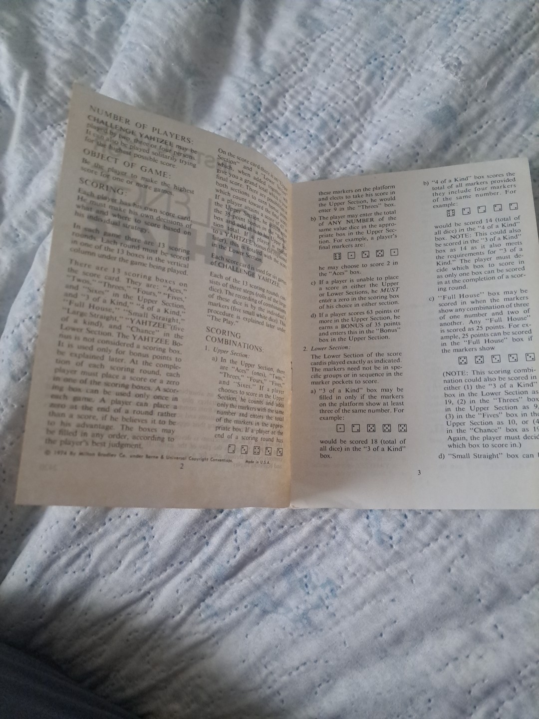 Vintage Challenge Yahtzee Instruction Manual Pre-owned Good Condition