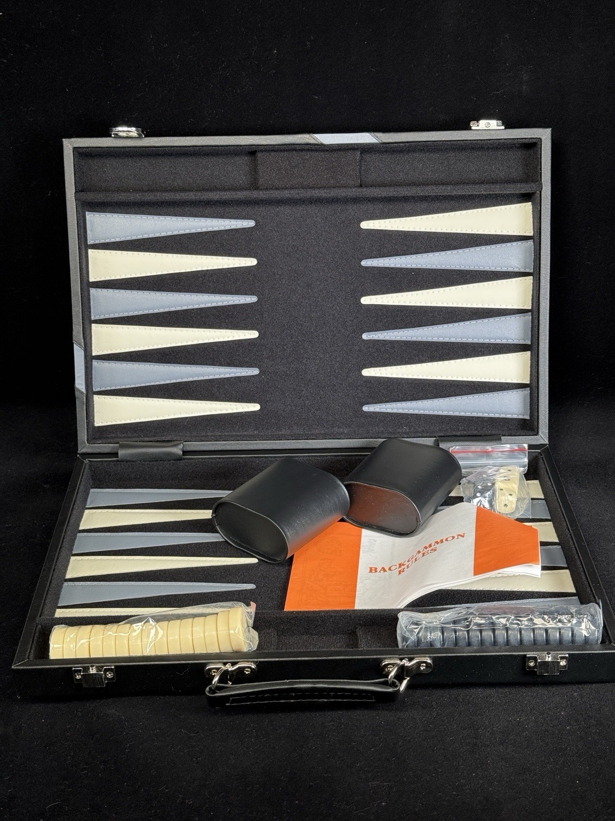 WE Games Gray/Black Leatherette Backgammon Set 10 X 15” Closed