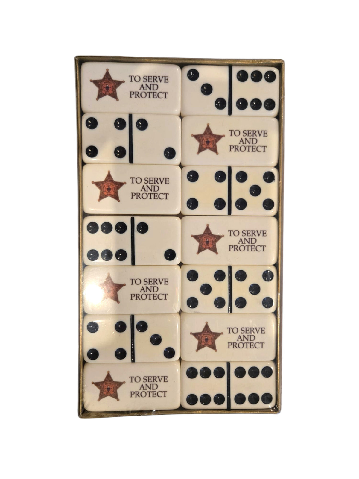 Vintage Puremco Dominoes *To Serve and Protect* NEW/SEALED 7.5″ x 4″