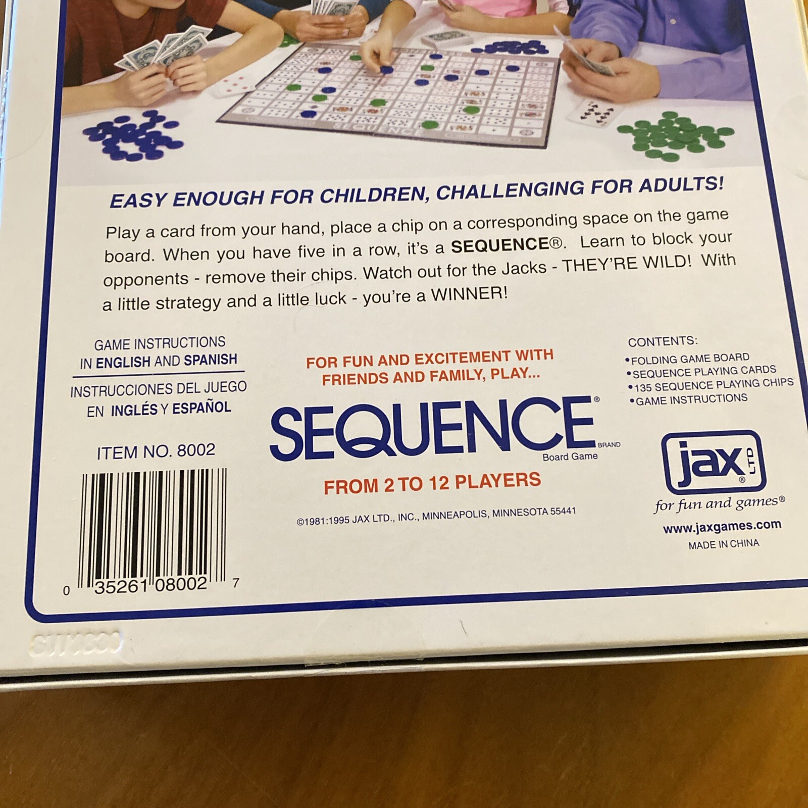 Jax 8002 Sequence Board Game A Game Of Strategy 2 To 12 Players Excellent Cond