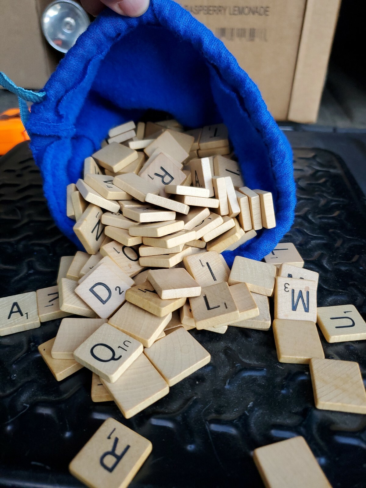 4 Gc Vtg 8 lbs Wood Scrabble Tiles From Brown box
