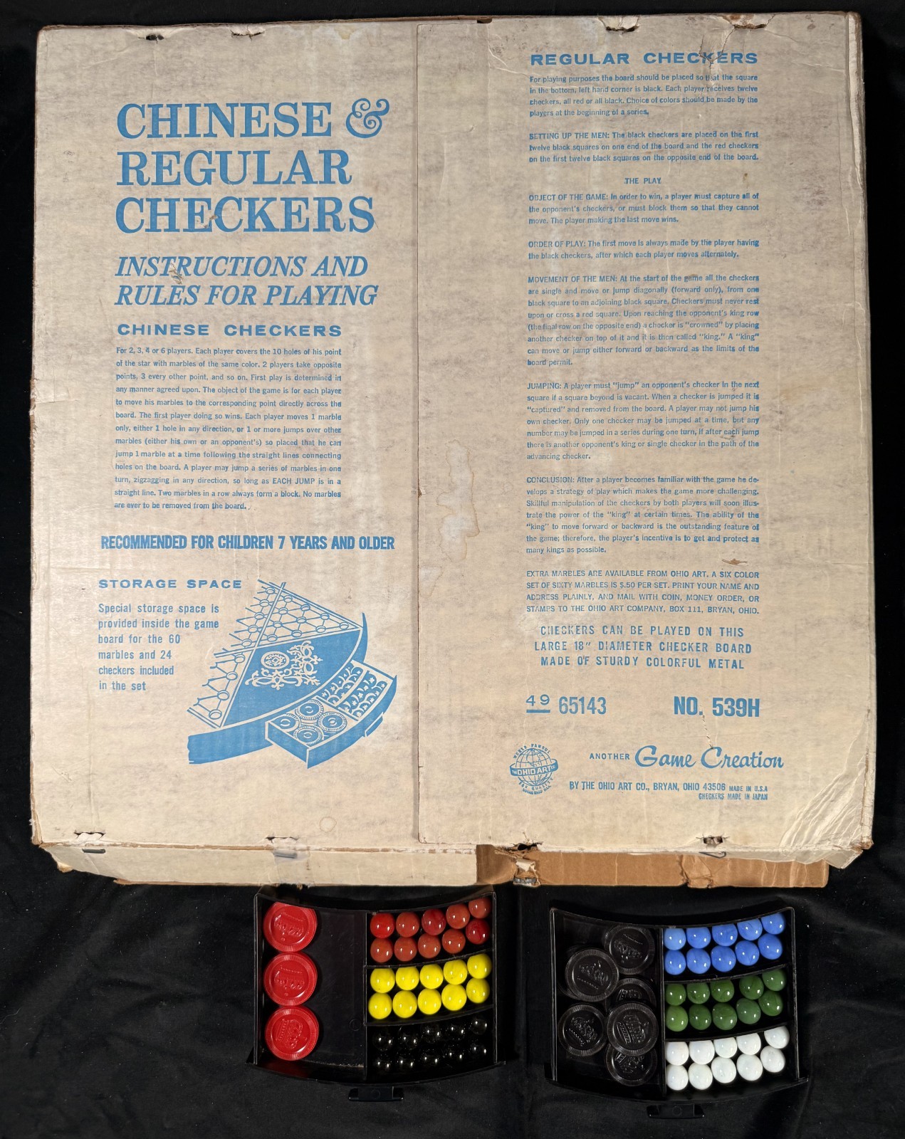 Vintage Ohio Art Chinese & Regular Checkers Metal Game Board & Pieces (B1)
