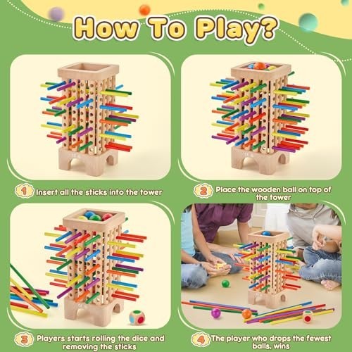 Colorful Wooden Sticks Dice Game – Montessori Math Educational Toy for Ages 3-6,
