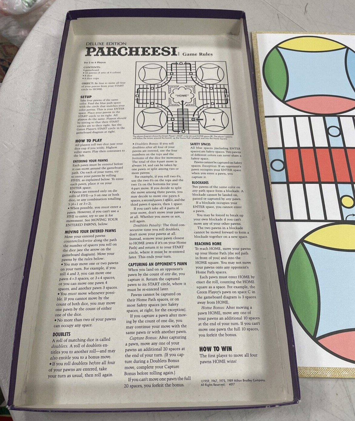 Milton Bradley Game Deluxe Edition Parcheesi Complete 1989
