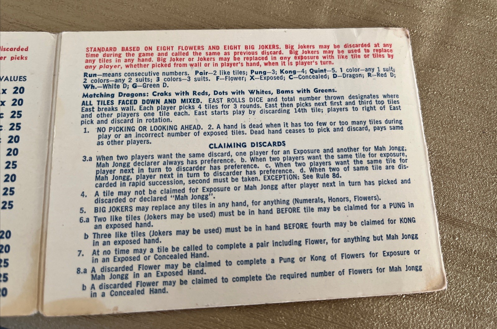 National Mah Jongg League 1973-74 Official Hands & Rules Card