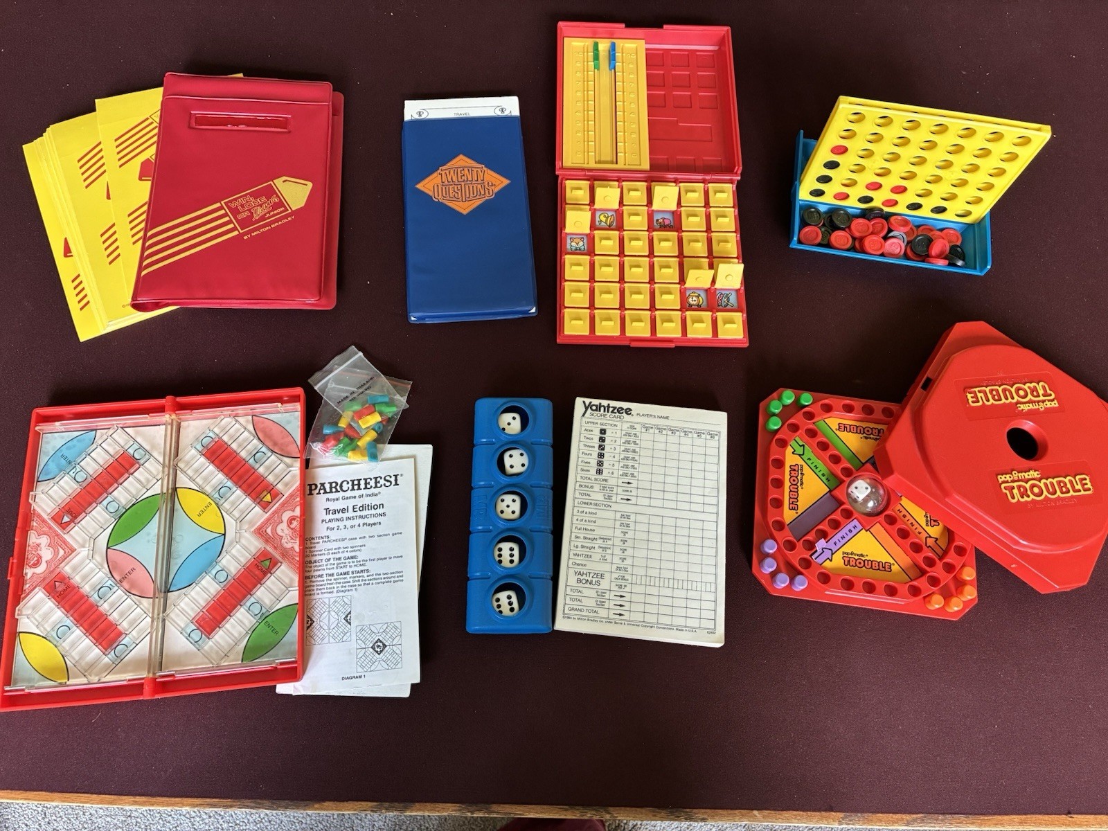 LOT OF 7 Milton Bradley VTG Travel Games- Memory Connect 4 Trouble Yahtzee +More